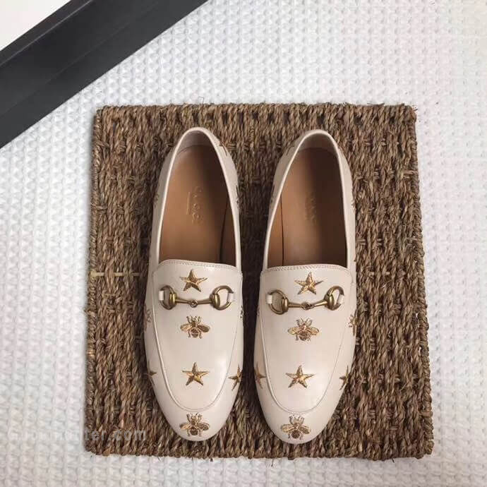 Gucci Jordaan Embroidered Leather Loafer White
